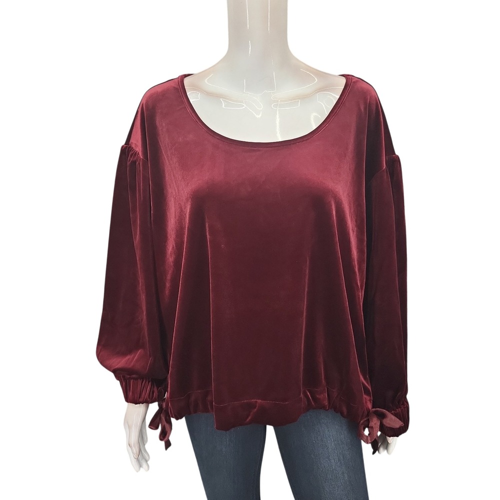 Band of Gypsies Womens Wine Velvet Long Sleeves Side Ties Top Plus Size 1X
